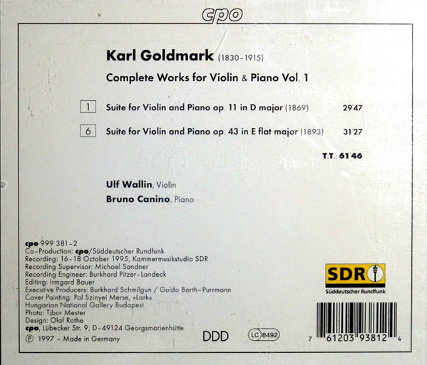 Karl Goldmark - Ulf Wallin, Bruno Canino - Complete Works For Violin & Piano 1 (CD) (Near Mint (NM or M-)) - Image 2