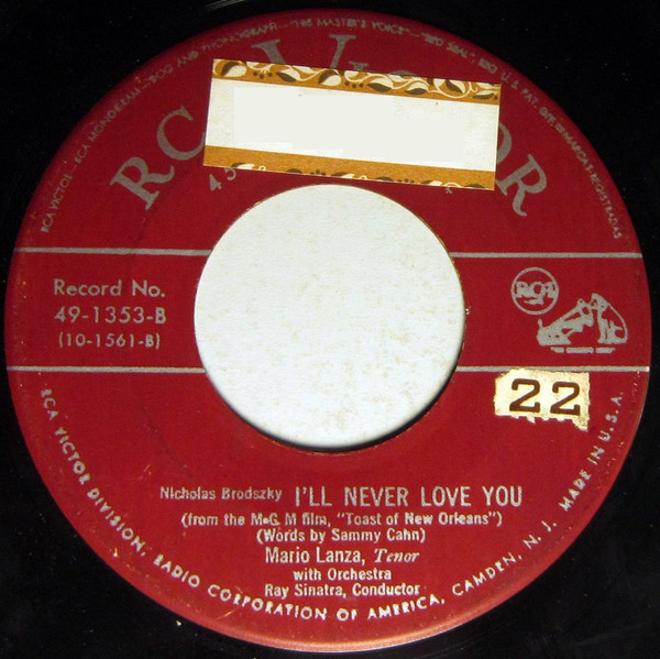 Mario Lanza - Be My Love / I'll Never Love You (7") (Near Mint (NM or M-)) - Image 2