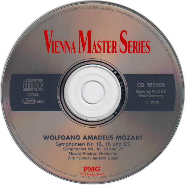 Wolfgang Amadeus Mozart - Mozart Festival Orchestra (2), Alberto Lizzio - Symphonien Nr. 16, 18 Und 25 (CD) (Near Mint (NM or M-)) - Image 3