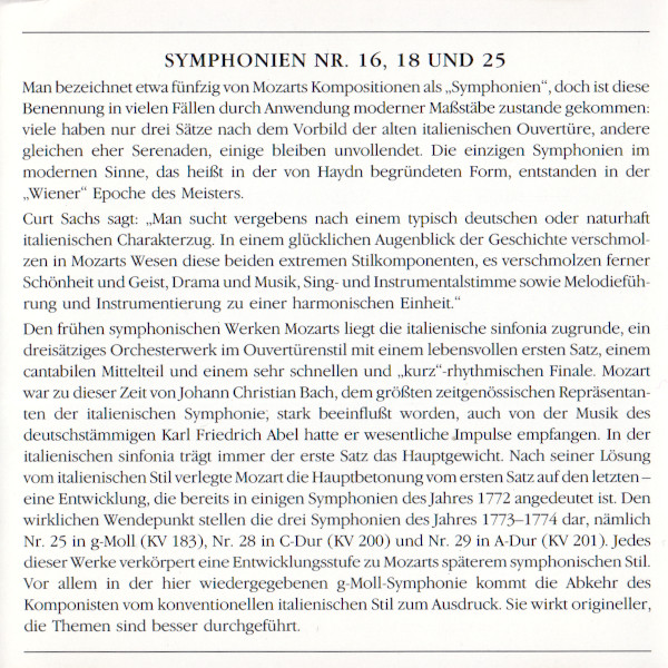 Wolfgang Amadeus Mozart - Mozart Festival Orchestra (2), Alberto Lizzio - Symphonien Nr. 16, 18 Und 25 (CD) (Near Mint (NM or M-)) - Image 5