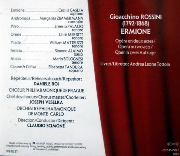 Gioacchino Rossini - Cecilia Gasdia / Margarita Zimmermann / Chris Merritt, Prague Philharmonic Chorus, Orchestre Philharmonique De Monte-Carlo, Claudio Scimone - Ermione (2xCD, Album, RE + Box, Sli) (Near Mint (NM or M-)) - Image 2