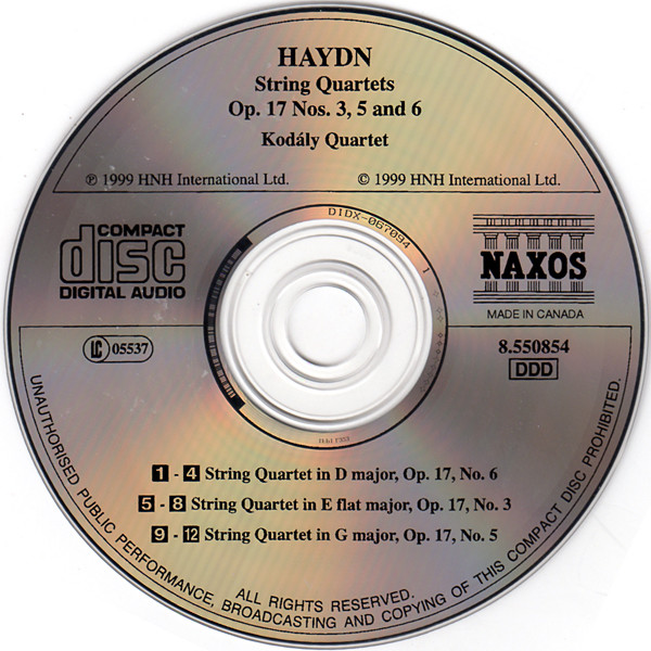 Joseph Haydn / Kodály Quartet - String Quartets Op.17, Nos. 3, 5 And 6 (CD, Album) (Near Mint (NM or M-)) - Image 3