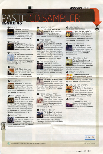 Various - Paste Magazine New - Music Sampler August 2008 Issue 45 (CD, Comp) (Near Mint (NM or M-)) - Image 4