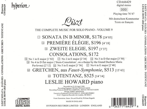 Franz Liszt - Leslie Howard - Sonatas; Elégies; Consolations; Gretchen/Totentanz (CD, Album) (Near Mint (NM or M-)) - Image 2