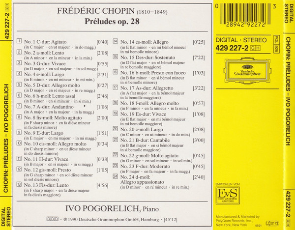 Frédéric Chopin, Ivo Pogorelich - Préludes (CD, PDO) (Near Mint (NM or M-)) - Image 2