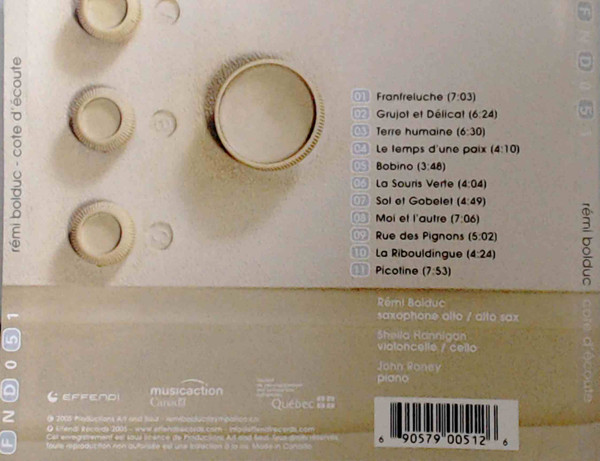 Rémi Bolduc - Cote D'Écoute (CD, Album) (Near Mint (NM or M-)) - Image 2