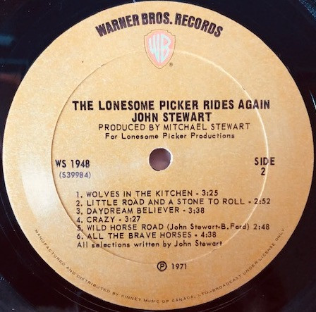 John Stewart (2) - The Lonesome Picker Rides Again (LP, Album, Pit) (Mint (M)) - Image 3