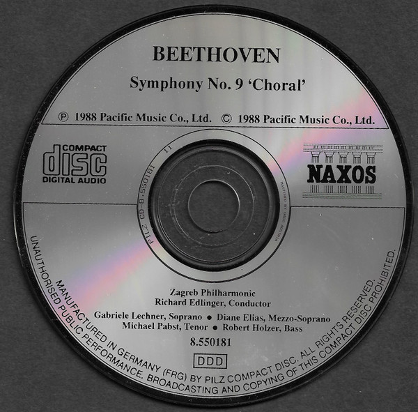 Ludwig van Beethoven, Zagrebačka Filharmonija, Richard Edlinger - Symphony No. 9 'Choral' (CD) (Near Mint (NM or M-)) - Image 3
