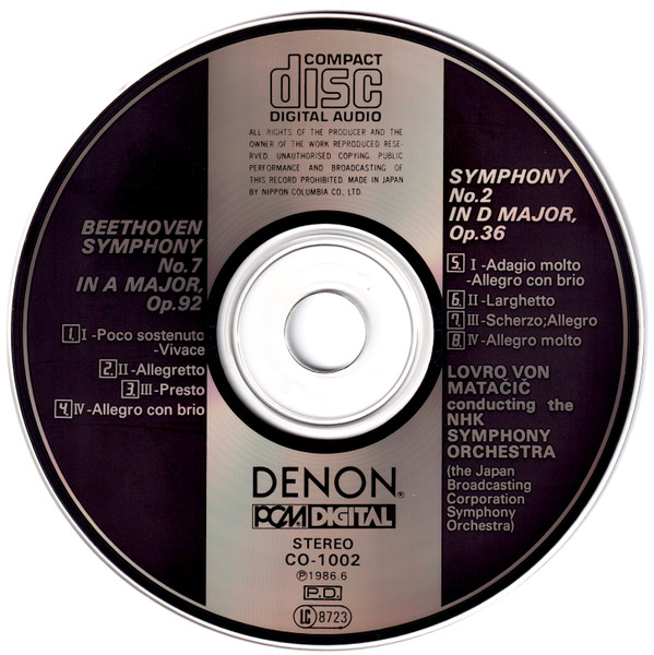 Lovro Von Matacic Conducting The NHK Symphony Orchestra - Beethoven: Symphony No. 7 In A Major, Op. 92 & Symphony No. 2 In D Major, Op. 36 (CD, Album) (Near Mint (NM or M-)) - Image 3