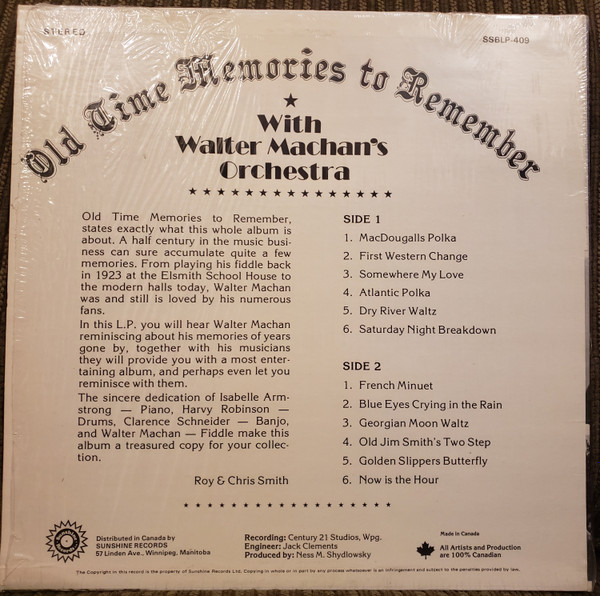 Walter Machan's Orchestra - Old Time Memories To Remember (LP, Album) (Mint (M)) - Image 2