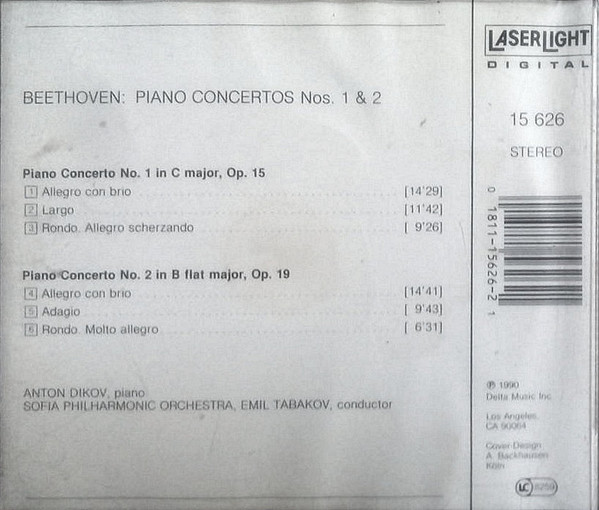 Anton Dikov Piano, Sofia Philharmonic Orchestra, Emil Tabakov Conductor - Ludwig van Beethoven - Piano Concertos Nos. 1 & 2 (CD) (Near Mint (NM or M-)) - Image 2