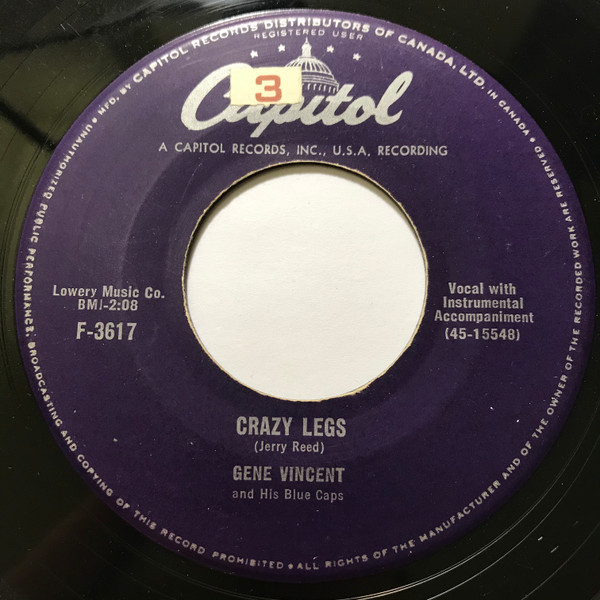 Gene Vincent & His Blue Caps - Crazy Legs (7", Single) (Very Good Plus (VG+))