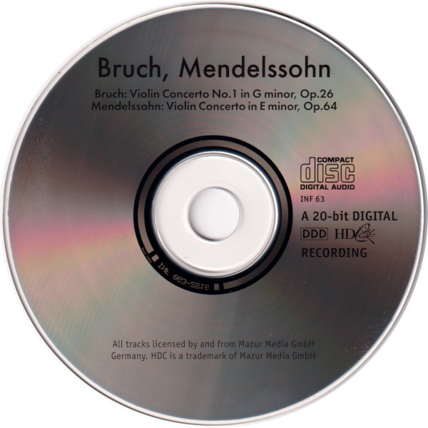 Max Bruch, Felix Mendelssohn-Bartholdy - Violin Concerto No. 1 In G Minor, Op. 26 / Violin Concerto In E Minor, Op. 64 (CD, Album) (Near Mint (NM or M-)) - Image 3
