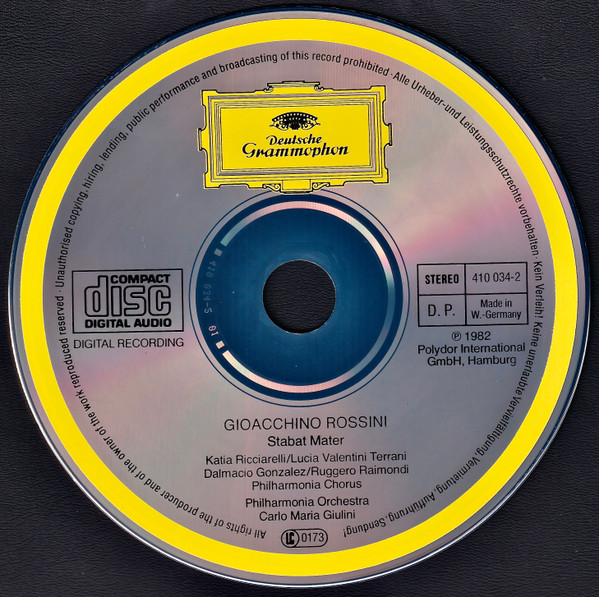 Gioacchino Rossini - Katia Ricciarelli • Lucia Valentini Terrani • Dalmacio Gonzalez • Ruggero Raimondi, Philharmonia Orchestra & Philharmonia Chorus, Carlo Maria Giulini - Stabat Mater (CD) (Near Mint (NM or M-)) - Image 3
