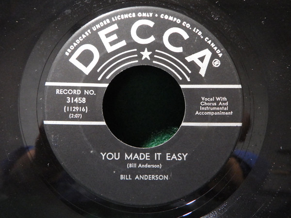 Bill Anderson (2) - Still (7", Single) (Good Plus (G+)) - Image 2