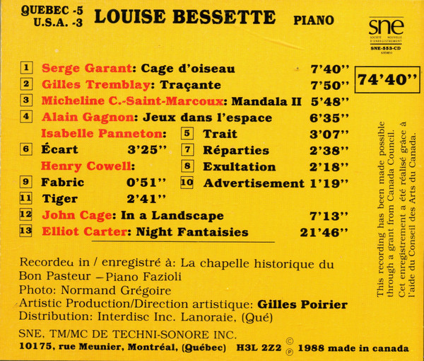 Louise Bessette - Québec -5 — U.S.A. -3 (CD, Album) (Near Mint (NM or M-)) - Image 2