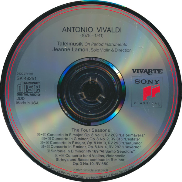 Antonio Vivaldi, Tafelmusik Baroque Orchestra, Jeanne Lamon - The Four Seasons / Sinfonia "Al Sacro Sepolcro" / Concerto Op. 3 No. 10 (CD, Album) (Near Mint (NM or M-)) - Image 3