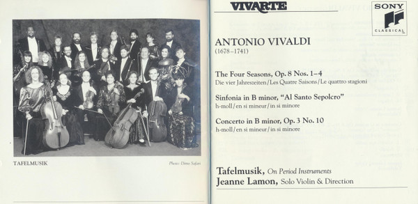 Antonio Vivaldi, Tafelmusik Baroque Orchestra, Jeanne Lamon - The Four Seasons / Sinfonia "Al Sacro Sepolcro" / Concerto Op. 3 No. 10 (CD, Album) (Near Mint (NM or M-)) - Image 4