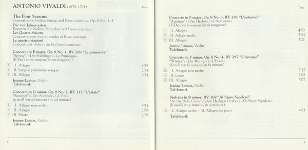 Antonio Vivaldi, Tafelmusik Baroque Orchestra, Jeanne Lamon - The Four Seasons / Sinfonia "Al Sacro Sepolcro" / Concerto Op. 3 No. 10 (CD, Album) (Near Mint (NM or M-)) - Image 5