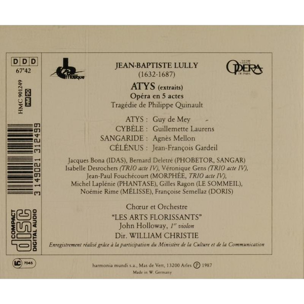 Jean-Baptiste Lully - Les Arts Florissants, William Christie - Atys (Extraits, Excerpts, Querschnitt) (CD, Album) (Near Mint (NM or M-)) - Image 2