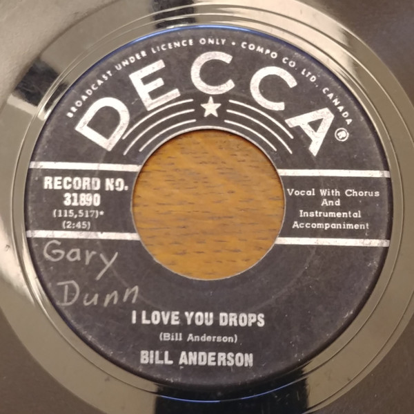 Bill Anderson (2) - I Love You Drops (7", Single) (Good Plus (G+)) - Image 3