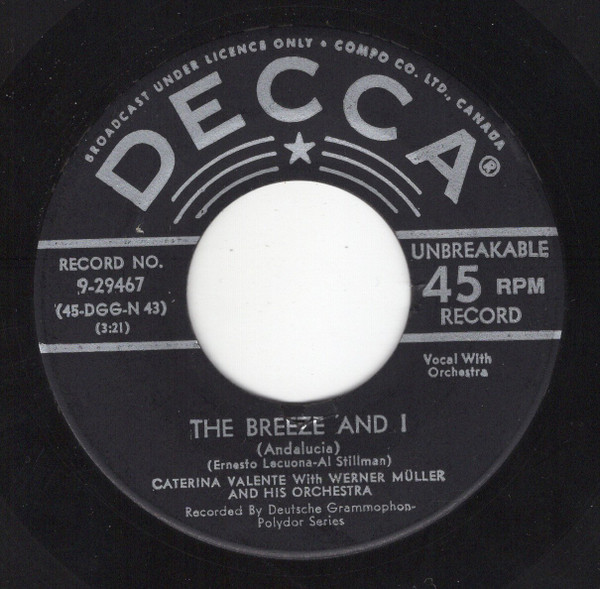 Caterina Valente With Werner Müller Und Sein Orchester - The Breeze And I (Andalucia) / Jalousie (7", Single) (Near Mint (NM or M-)) - Image 2