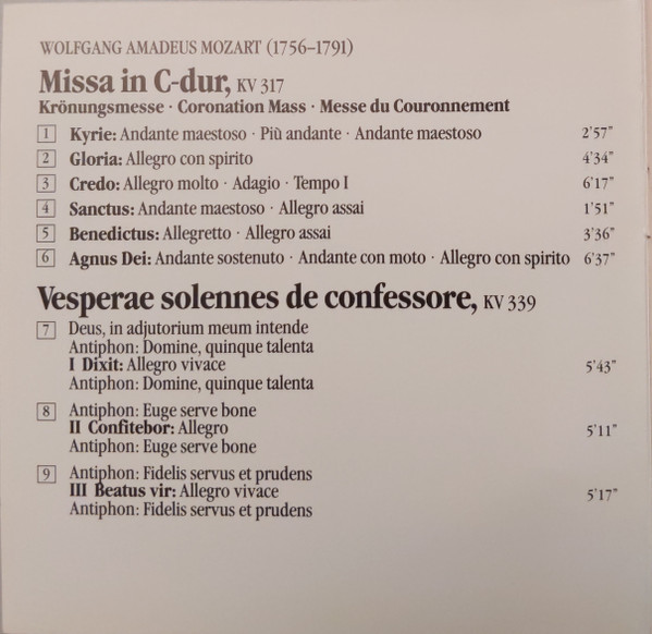 Wolfgang Amadeus Mozart - Joan Rodgers . Elisabeth Von Magnus . Josef Protschka . László Polgár . Arnold Schoenberg Chor . Concentus Musicus Wien . Nikolaus Harnoncourt, Choralschola Der Wiener Hofburgkapelle - Krönungsmesse, KV 317 - Vesperae Solennes De Confessore, KV 339 (CD, Album) (Near Mint (NM or M-)) - Image 5