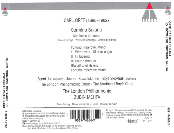 Carl Orff - Carmina Burana (CD, Album) (Near Mint (NM or M-)) - Image 2