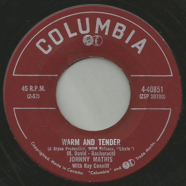 Johnny Mathis With Ray Conniff - Warm And Tender / It's Not For Me To Say (7", Single) (Very Good (VG))