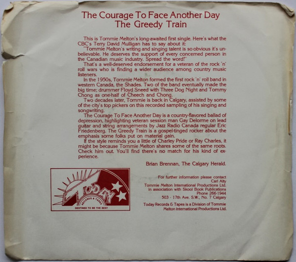 Tommie Melton - The Courage To Face Another Day / The Greedy Train (7") (Very Good Plus (VG+)) - Image 2