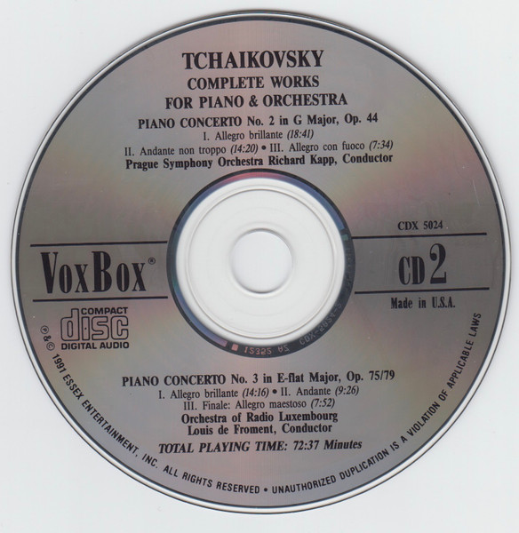 Pyotr Ilyich Tchaikovsky, Michael Ponti, The Prague Symphony Orchestra, Richard Kapp, Orchestra Of Radio Luxembourg, Louis De Froment - Tchaikovsky: Complete Works For Piano & Orchestra (2xCD, Comp) (Near Mint (NM or M-)) - Image 4