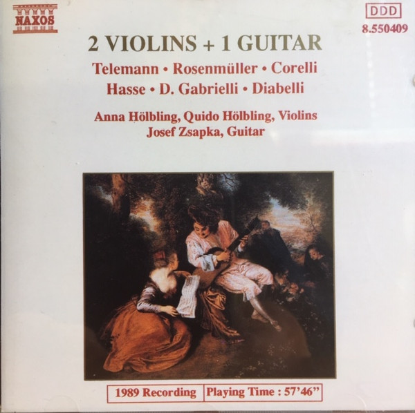 Georg Philipp Telemann, Johann Rosenmüller, Arcangelo Corelli, Johann Adolf Hasse, Domenico Gabrielli, Anton Diabelli - Anna Hölblingová, Quido Hölbling, Jozef Zsapka, Ján Slávik - 2 Violins + 1 Guitar (CD, Album) (Near Mint (NM or M-))