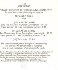 Alternative view of John Cage - Eberhard Blum - Sixty-Two Mesostics Re Merce Cunningham (2xCD, Album) (Near Mint (NM or M-))