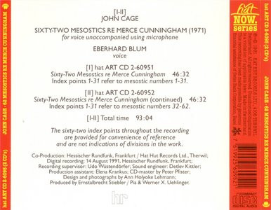 John Cage - Eberhard Blum - Sixty-Two Mesostics Re Merce Cunningham (2xCD, Album) (Near Mint (NM or M-)) - Image 2