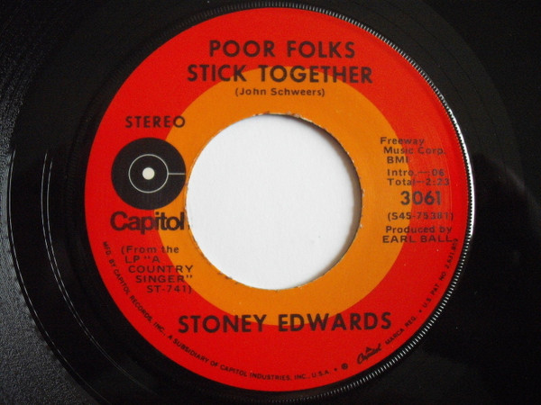 Stoney Edwards - Mama's Love / Poor Folks Stick Together (7") (Very Good (VG)) - Image 2