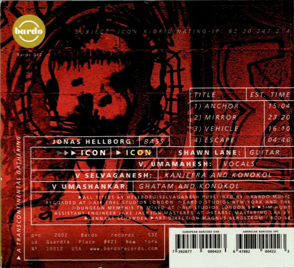 Jonas Hellborg : Shawn Lane : V. Umamahesh : V. Selvaganesh : V. Umashankar - Icon - A Transcontinental Gathering (CD, Album) (Near Mint (NM or M-)) - Image 4