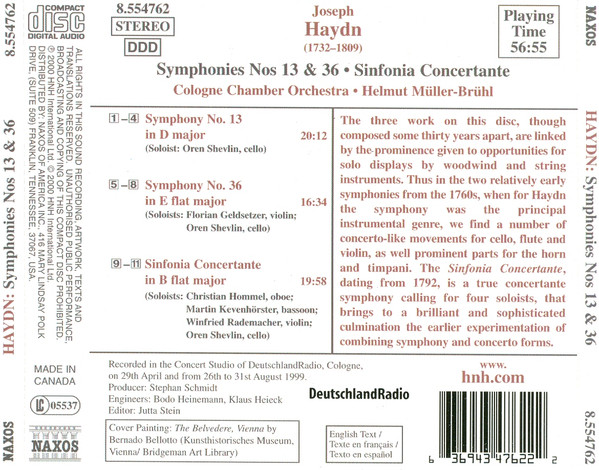 Joseph Haydn Performed by Kölner Kammerorchester - Symphonies Nos. 13 & 36 (CD, Album) (Near Mint (NM or M-)) - Image 2
