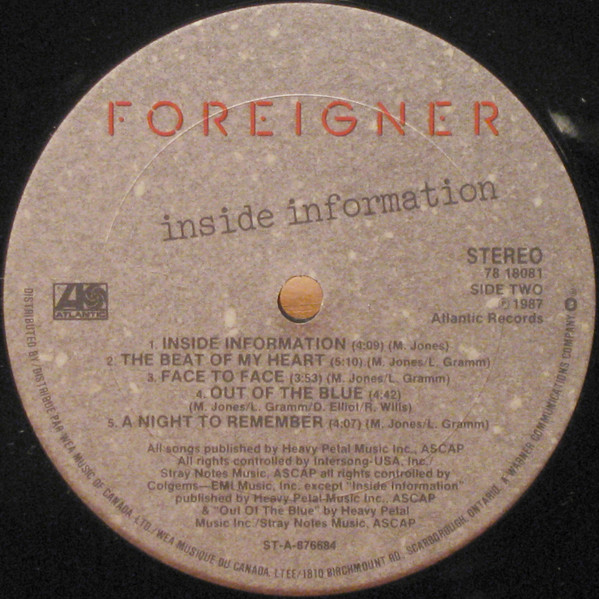Foreigner - Inside Information (LP, Album, Gat) (Mint (M)) - Image 3
