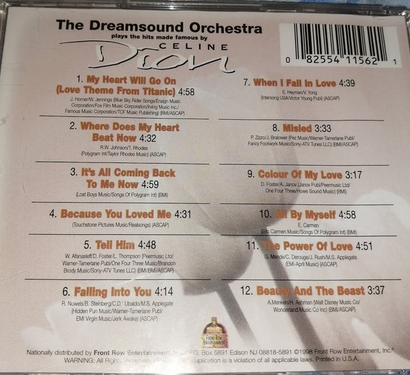 The Dreamsound Orchestra - The Dreamsound Orchestra Plays The Hits Made Famous By Celine Dion (CD, Album) (Near Mint (NM or M-)) - Image 2