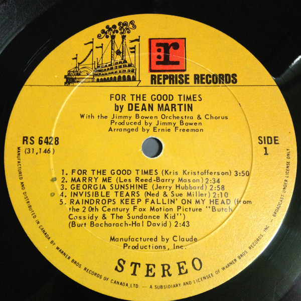 Dean Martin - For The Good Times (LP, Album) (Mint (M)) - Image 3