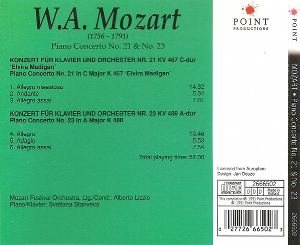 Wolfgang Amadeus Mozart - Mozart Festival Orchestra (2) Ltg./Cond.: Alberto Lizzio, Svetlana Stanceva - Piano Concerto No. 21 & No. 23 (CD, Album) (Near Mint (NM or M-)) - Image 2