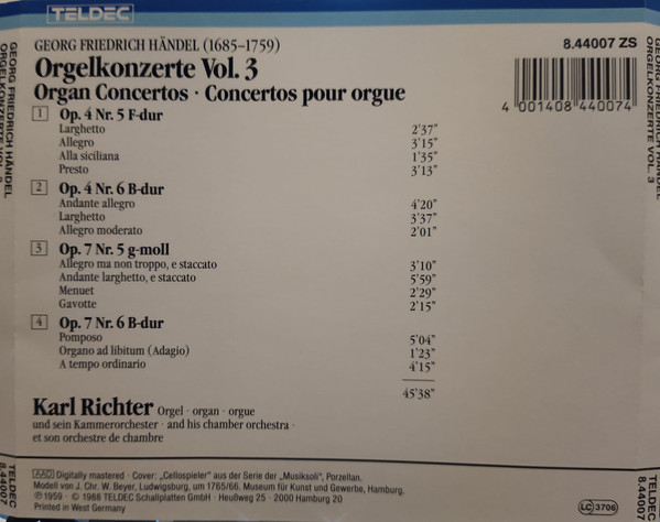 Karl Richter, Georg Friedrich Händel - Orgelkonzerte Op. 4 Nr. 5, 6 - Op. 7 Nr. 5, 6 Vol. 3 (CD, Comp, RE, RM) (Near Mint (NM or M-)) - Image 3
