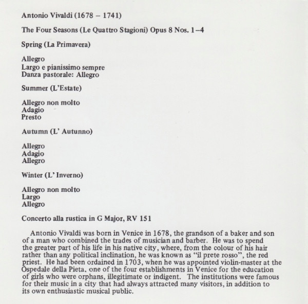 Antonio Vivaldi, Takako Nishizaki, Capella Istropolitana, Stephen Gunzenhauser - The Four Seasons, Concerto Alla Rustica In G, RV 151 (CD, Album) (Near Mint (NM or M-)) - Image 4
