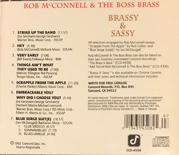 Rob McConnell & The Boss Brass - Brassy & Sassy (CD, Album) (Near Mint (NM or M-)) - Image 3