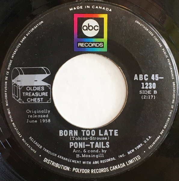 The Elegants / Poni-Tails - Little Star / Born Too Late (7", Single) (Near Mint (NM or M-)) - Image 2