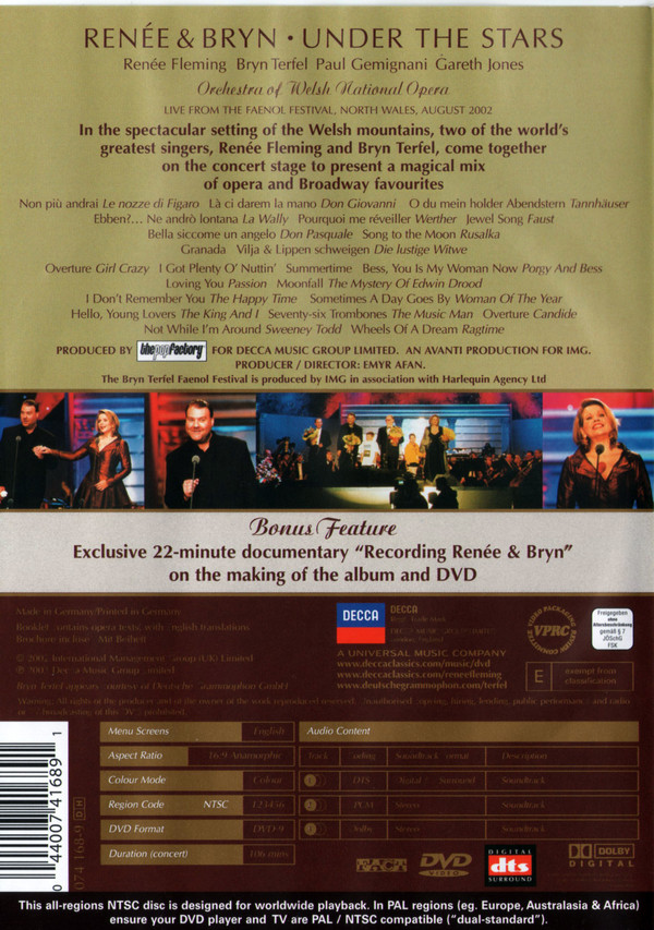 Renée Fleming, Bryn Terfel, Paul Gemignani, Gareth Jones (6), The Welsh National Opera Orchestra - Under The Stars (DVD-V, NTSC) (Near Mint (NM or M-)) - Image 2
