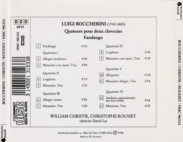 Luigi Boccherini, William Christie, Christophe Rousset - Quatour Pour Deux Clavecins / Fandango (CD, Album) (Near Mint (NM or M-)) - Image 2