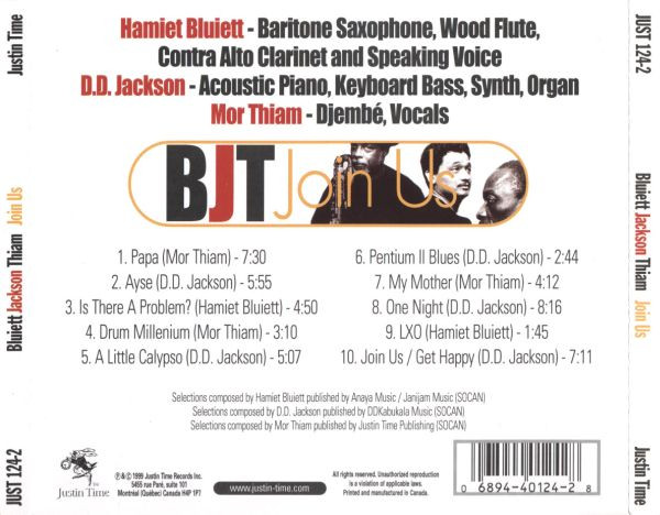 Hamiet Bluiett / D.D. Jackson / Mor Thiam - Join Us (CD, Album) (Near Mint (NM or M-)) - Image 2