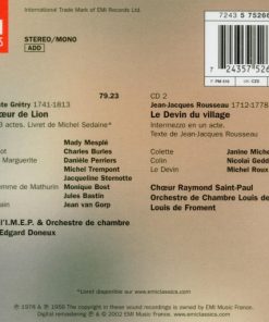Alternative view of André-Modeste Gretry - Mady Mesplé, Charles Burles, Michel Trempont, Orchestre De Chambre RTBF/BRT, Edgar Doneux / Jean-Jacques Rousseau - Janine Micheau, Nicolai Gedda, Michel Roux, Orchestre De Chambre Louis De Froment, Louis De Froment - Richard Cœur De Lion / Le Devin Du Village (2xCD, Comp, Mono, RM) (Near Mint (NM or M-))