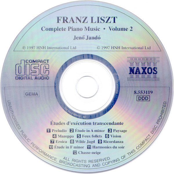 Franz Liszt - Jenö Jandó - Complete Piano Music • Volume 2 - Etudes D'Exécution Transcendante (Transcendental Studies) 1851 Version (CD, Album) (Near Mint (NM or M-)) - Image 3